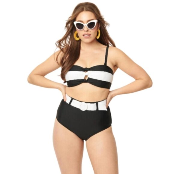 Unique Vintage Retro 50s Bikini Swim Top Small Black White NWT Old Hollywood Mod - Picture 1 of 5